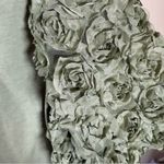 Cottagecore Puff Sleeve Large Rosette Green Stretch Floral Textured Modest Top Photo 4