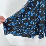 Rebecca Taylor Rebecca Taylor 100% Silk A Line Midi Dress Black w/ Blue and Pink Floral Size 8 Photo 1