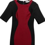 Bisou Bisou  Sz 4 Black Maroon Career Formal Dress Sheath Short Sleeve Stretch Photo 1