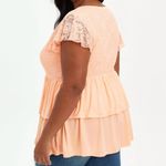 Torrid  3 Plus Size Super Soft V-Neck Lace Bodice Tiered Babydoll Top Peach Boho Photo 2