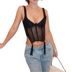 White Fox Boutique Enlighten Me Bustier Black Mesh Boned‎ Corset Top with Garter or Stocking Clips Photo 2