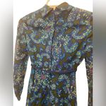 Vintage Retro Paisley Long Sleeve Collared Mini Dress size S Blue Photo 4