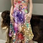 Custom Made New Floral-Print Satin Halter Beaded Party Dress with Shawl Photo 1