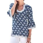 Escapada  Montreux beaded tunic 3/4 bell sleeves NWT size XL blouse aqua teal Photo 0