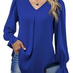 Women's Wrinkle V-neck Lantern Long Sleeve Blouse Photo 0