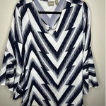 Chico's Shirt Womens Large 2 Blue White Chevron Bell Sleeve Crisscross V Neck Photo 0