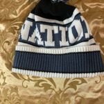 Victoria's Secret  Black and White Striped Beanie Photo 1