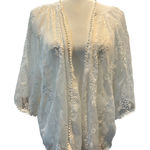 eoie XS Ivory Lace Sheer Lightweight Open Front Kimono Cover Up Boho Chic White Photo 0