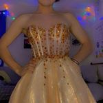 Angela and Alison Strapless Gold and Pink Dress Photo 0