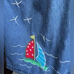 Vintage Denim Dress Nautical Embroidery Pockets Coastal Grandma L Blue Size L Photo 5