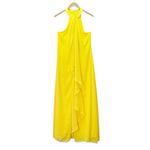 Meghan LA NWT  Aphrodite Maxi Dress Size Medium Yellow Halter Ruffle Slit Gown Photo 2