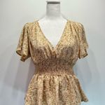 Ambiance Boho Dainty Floral Low V Neck Smocked Waist Flutter Sleeve Blouse Size L Photo 1