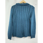 Womans Tulle Long Sleeve Cableknit Sweater XS Teal Button Down Collar Photo 1