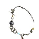 Boho Mixed Metal Heart Charm Necklace with Lock & Leaf Charms Vintage Style Brown Photo 2