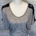 Rewind T-Shirt V Neck Gray w Black Lace-XS Photo 3