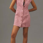 Anthropologie Pilcro Seamed Button Front Denim Mini Dress Size 4 Photo 0