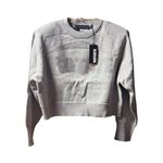NEW Rotate by Birger Christensen Cropped Sweater Rhinestone Logo size 40 Grey Gray Photo 2