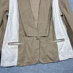 Sundance Women’s Blazer Jacket Sz M Linen Cotton Color Block Tan Ivory Career Photo 3