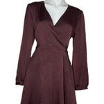 EXPRESS  Cabernet Dress Surplice Fit and Flare Long Sleeve Size Large NEW Photo 2