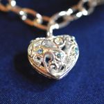 Laura Scott NIB  Laura's Heart Silver Tone Filigree Heart Blue Crystals Bracelet Photo 2