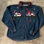 Dress Barn Vintage Button down denim Women’s SZ M Christmas Shirt Photo 0