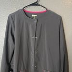 Scrub Star Size XS Dark Grey Snap-Front Knit Cuff Scrub Jacket Pink Accents Photo 2