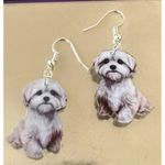 Bichon Frise Earrings New Dangle Hooks Double Sided Fluffy White Teddy B… Photo 9