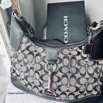Coach  Purse Gray Black Leather Canvas Shoulder Bag Photo 8