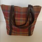 Longaberger Homestead Brown Multi Colored Gingham Plaid Fall Small Tote Purse Photo 2