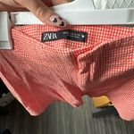 ZARA  Women’s Orange Gingham Seersucker Stretch Fit Chino Shorts Photo 3