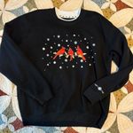 Black crewneck grandma sweater with red cardinals and snowflakes Size L Photo 0