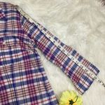 st. john's bay St. John’s Bay Purple Plaid Long Sleeve Top Small Button Up Fall Time Country Photo 3