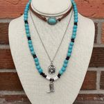 Cowboy Hat and Boot Necklace Set with Turquoise & Wood Blue Photo 1