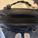 Alfani  BLACK LEATHER SHOULDER BAG DOMED SHAPE BRAIDED HANDLES SILVER ACCENTS Photo 9