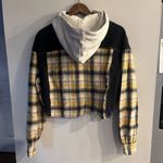 Dance & Marvel  Women's Mixed Media Corduroy Plaid Hooded Cropped Jacket Size M Photo 1