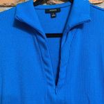 Alfani  Top Women's Size Small Blue Ribbed Mock Neck Half Zip Stretch Knit Blouse Photo 1