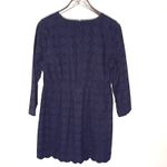 J.Crew  Navy Blue Cotton Eyelet Dress V Neck 3/4 Sleeve Scalloped‎ Hem Women's 14 Photo 3