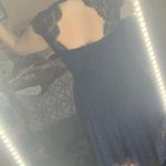 Kensie Mira Navy Blue Lace Keyhole Midi Dress Photo 1