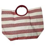 NWT CRABTREE & EVELYN Red White Striped Wrapped Circular Handles Beach Tote Photo 0