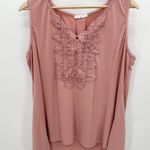 Westport Top Women 1X Pink V-Neck Sleeveless Lace Polyester Blend Tank Photo 0