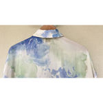 ZARA  Watercolor Satin Long Sleeves Button Up Oversized Blouse Pastel M Luxury Photo 5