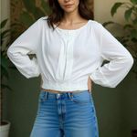 NWT Cotton Peasant Blouse Womens S Oversize Flare Sleeve Top Lagenlook Boho White Photo 0