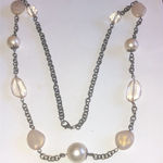 Brass Tone Faux Pearl Neutral Tone Beaded Boho Necklace Photo 1