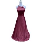 Mori Lee  Satin Bridesmaids Dress With Matching Satin Waistband in Bordeaux Photo 4