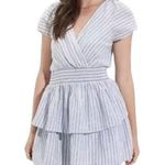 American Eagle Women’s Medium Linen and cotton Blend Dress White and Blue Photo 0