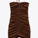 ZARA  NWT brown ruched gathered mesh mini dress halter neck tie & cutout detail Photo 9