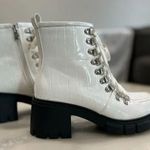 Simmi London White Croc Print Lace up Chunky Ankle Boots Photo 1