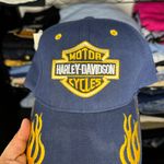 Harley Davidson NWT Navy Blue Canvas Flame Baseball Golf Adjustable Cap Hat Sz O/S Photo 6