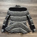 Rebecca Taylor  Blazer Fringe Hem Black Lamb Trim Peplum Jacket Striped 4 Photo 2