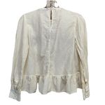 ZARA  Woman Ivory Embroidered Floral Long Sleeve Keyhole‎ Ruffle Blouse Size XS Photo 2